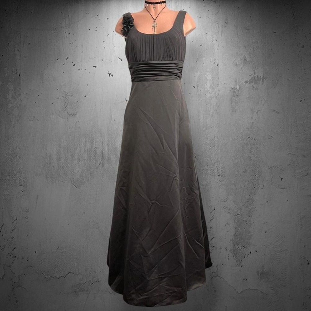 David's Bridal Sangria Gray Formal Satin and Chiffon Ball Gown